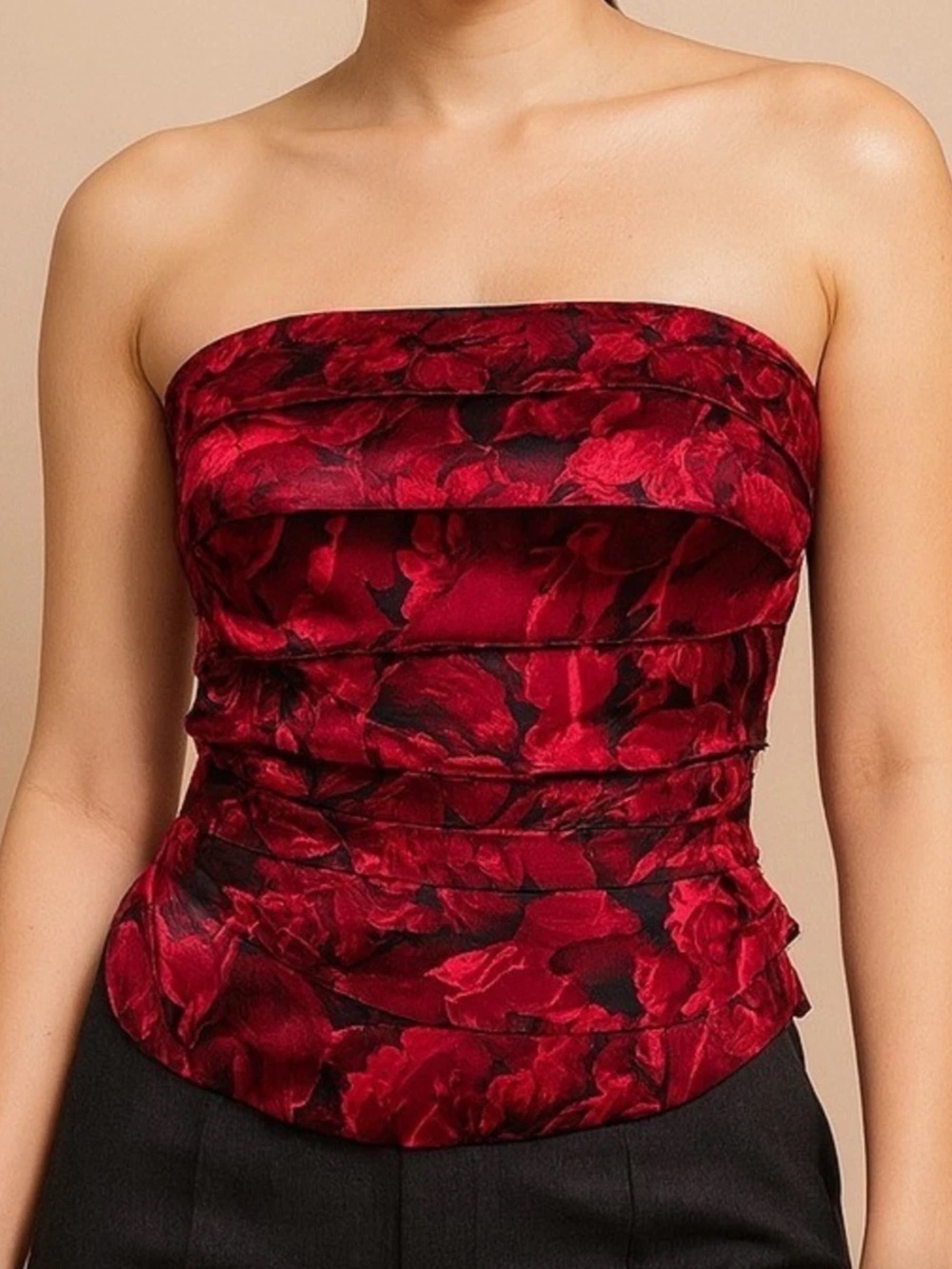 White House Black Market Strapless Satin Roses Top Women’s Size 14